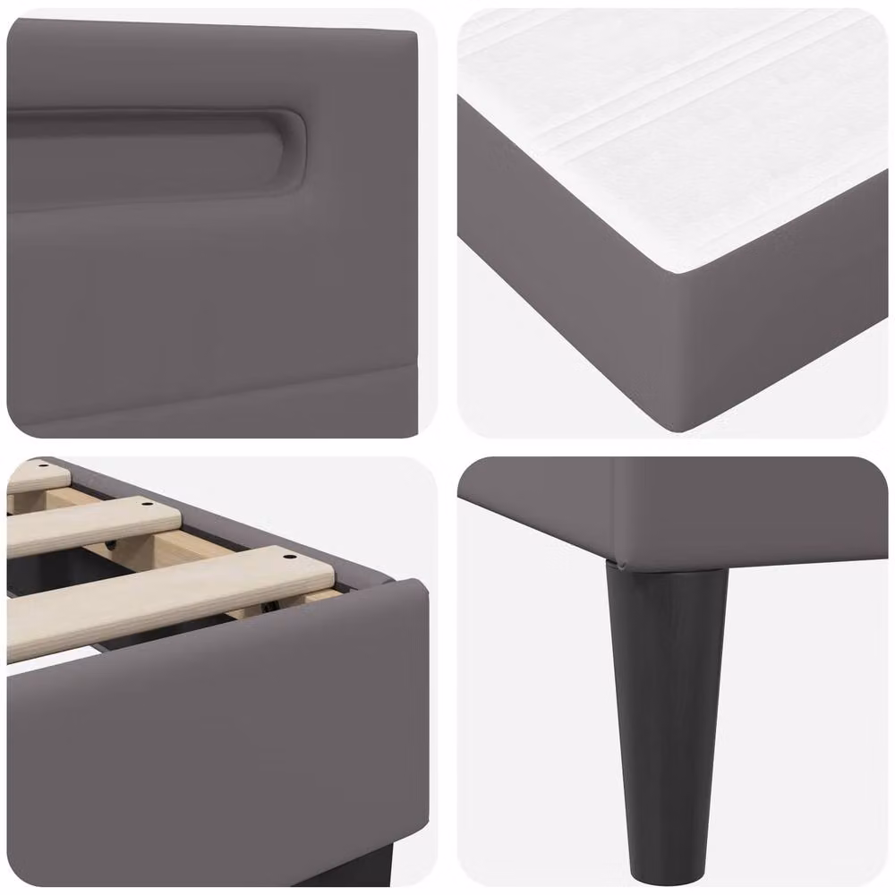 Berkfield Home Upholstered Grey Faux Leather Bed Frame with Under-Bed LED Strip Lights, W/D/H: 90 x 190 cm – 5