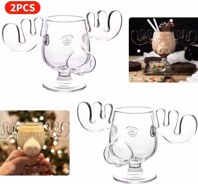 SPETLEK Christmas Vacation Moose Glass Wine Cups, 2 Pack, Clear – 1