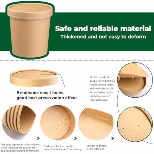 ECONX Brown Kraft Disposable Paper Soup Containers with Lids, 16oz, 25 Pack – 6
