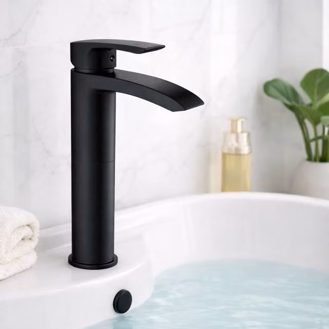Bathroom Kingdom Belini Matt Black High Rise Single Lever Countertop Basin Mixer Tap