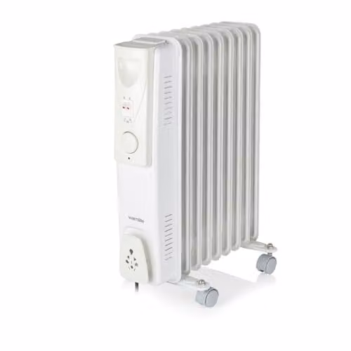 Warmies 2000W Freestanding Oil Filled Radiator with Timer and Thermostat, White, H: 54.7 cm, W: 39 cm, D: 23.5 cm