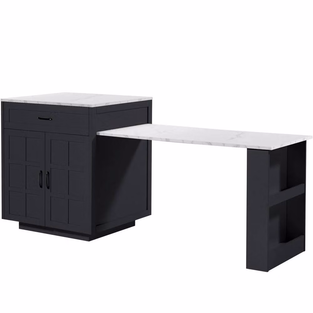 FORGEVIO Modern Extendable Kitchen Island Dining Table in Black and White – 5