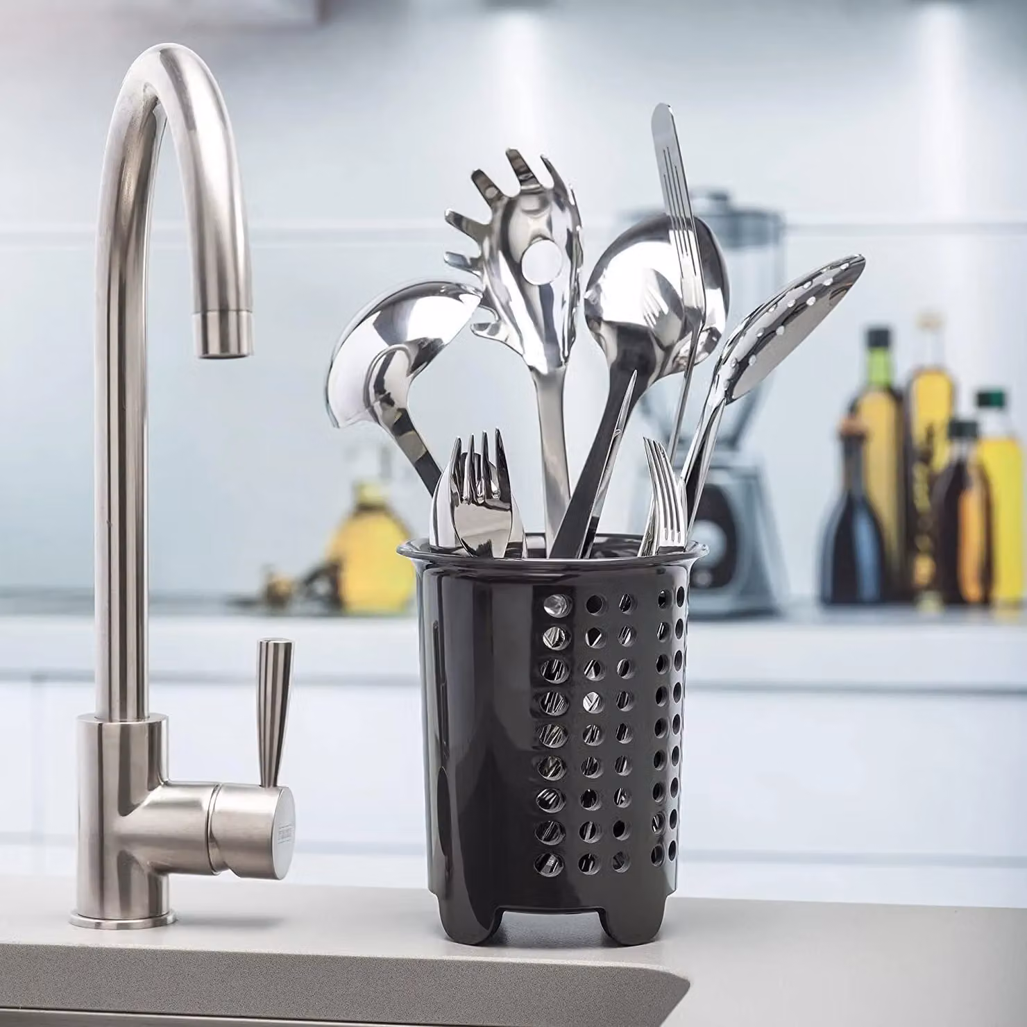 Zeal Melamine Cutlery Drainer and Utensil Pot in Grey, W/D/H: 14 x 14 x 17 cm – 2