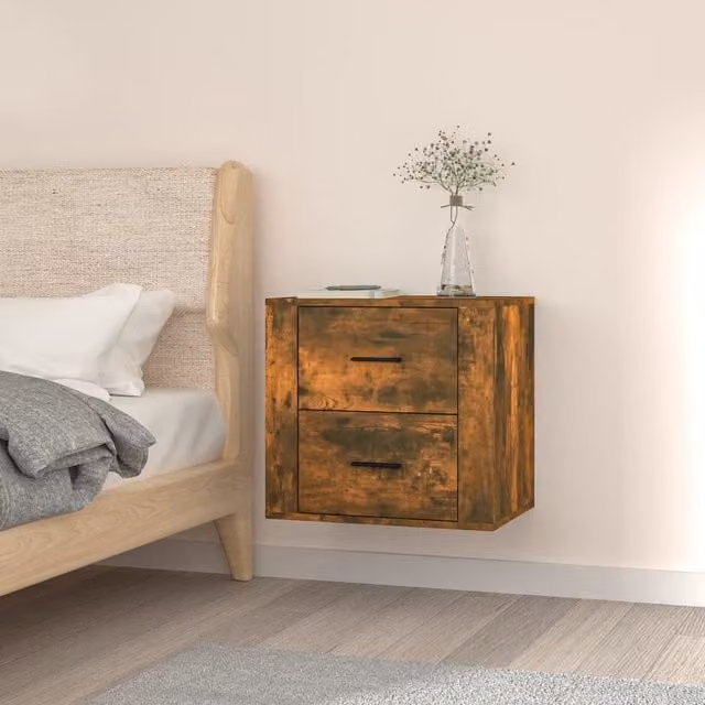 Berkfield Home Wall-mounted Bedside Cabinet in Smoked Oak Brown, W: 50 cm, D: 36 cm, H: 47 cm – 1