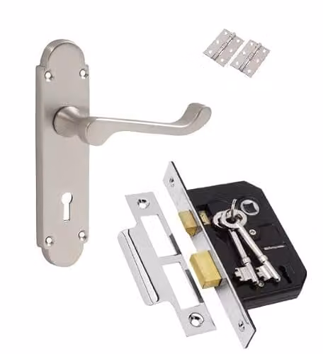 Golden Grace Epsom Lever Door Handles with Hinges, Satin Chrome Lock Set