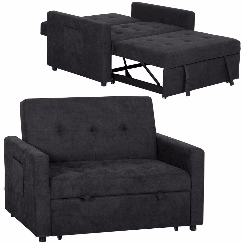 HOMCOM 2 Seater Click-Clack Sofa Bed with Scatter Cushions, Black, W/D/H: 120 x 84 x 86 cm – 2