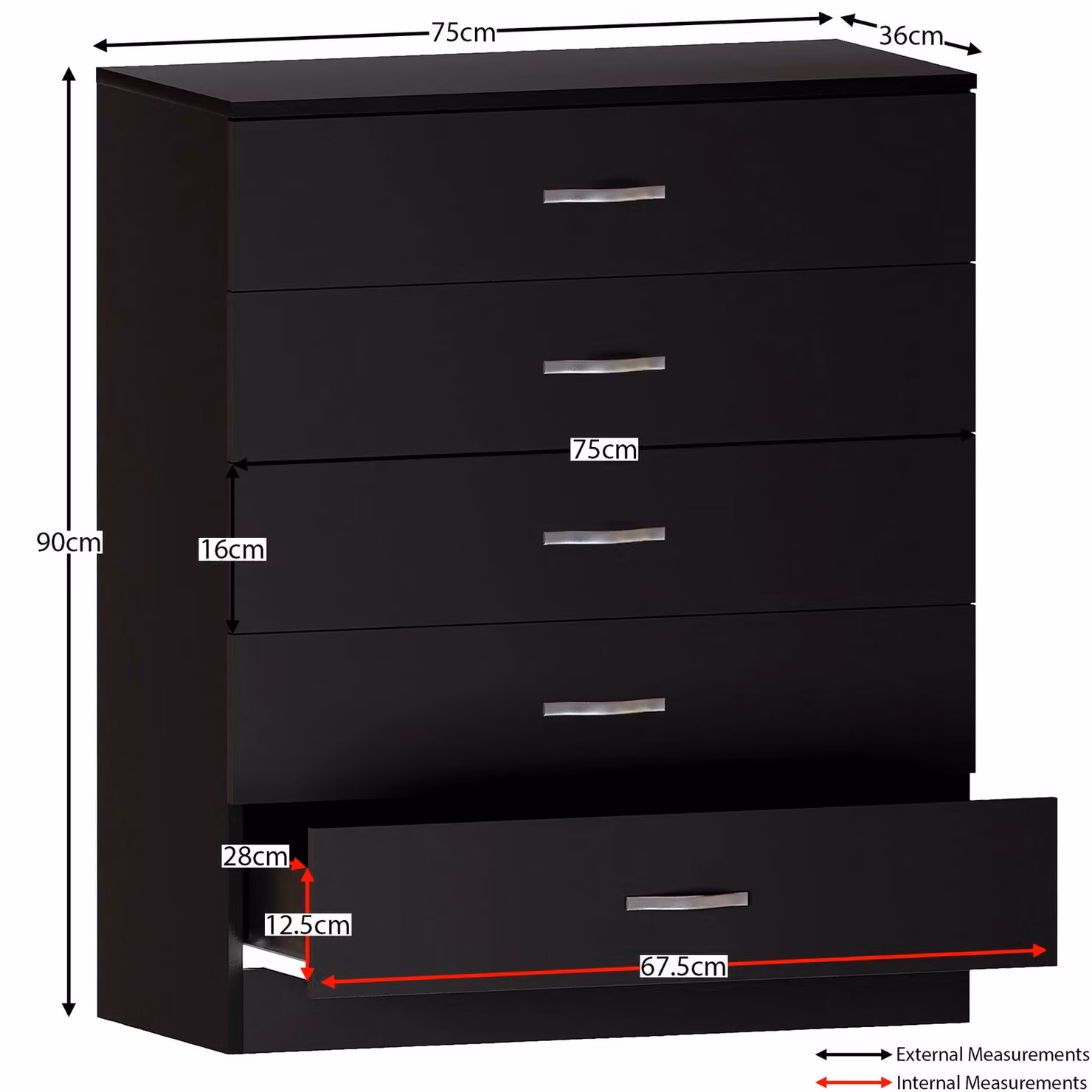 Vida Designs Riano 3 Piece Black Bedroom Set with 5 Drawer Chest and 3 Door Wardrobe – 2