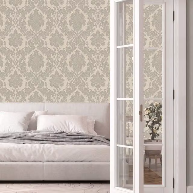 Belgravia Decor Ciara Silver Floral Abstract Damask Textured Wallpaper Roll