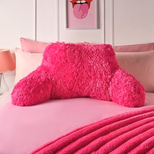OHS Fluffy Fleece Reading Cushion with Arms in Pink, W/D/H: 60 x 45 x 40 cm