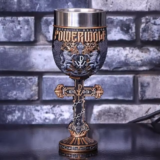 Nemesis Now Powerwolf Metal is Religion Goblet in Gold and Blue, Height: 19.5 cm