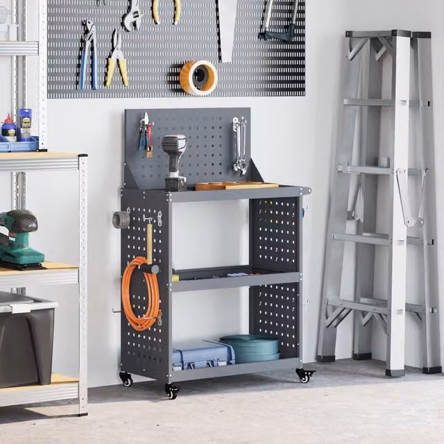 Berkfield Lockable and Rollable Tool Trolley in Anthracite, Powder-coated Steel, W/D/H: 65 x 35 x 111 cm