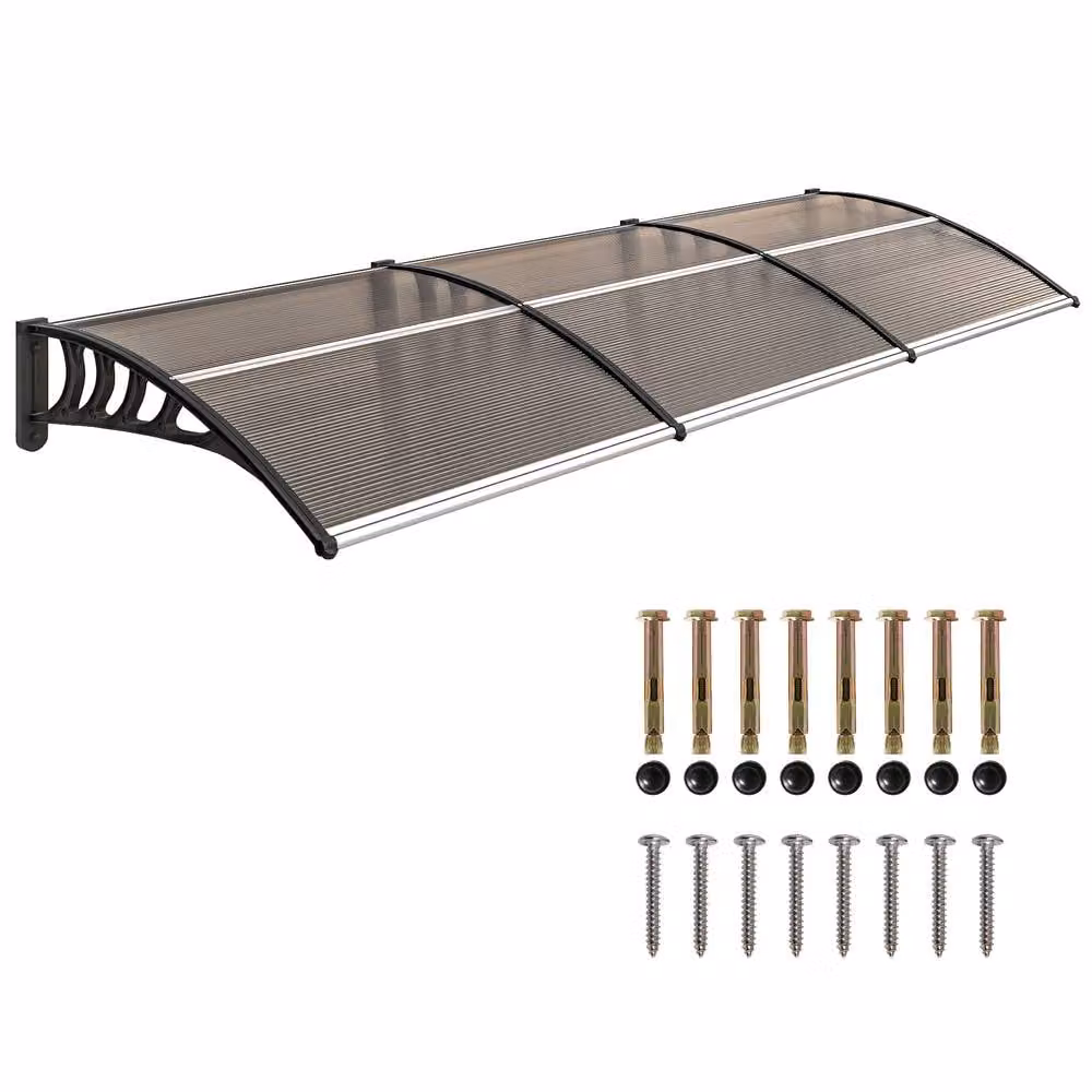 OUTSUNNY Brown Aluminium Wall-Mounted Door Canopy Outdoor Awning Rain Shelter for Window and Porch – 2
