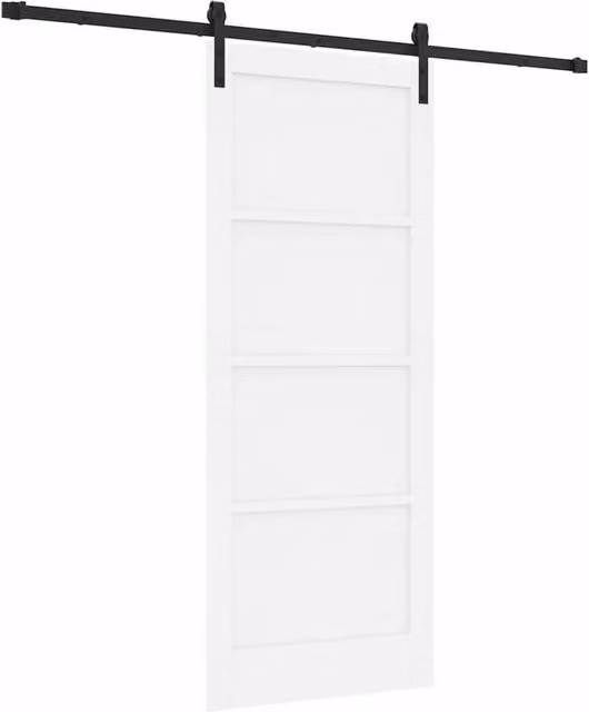 Berkfield Home Modern White Lacquered Solid Wood Sliding Door with Hardware Set W: 83 cm, H: 202 cm