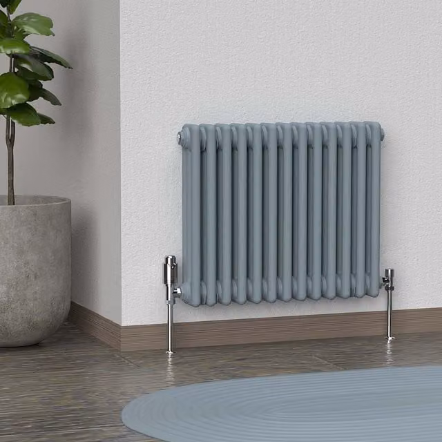 Lux Heat Horizontal 3 Column Steel Radiator in Grey, W: 60.5 cm, H: 50 cm