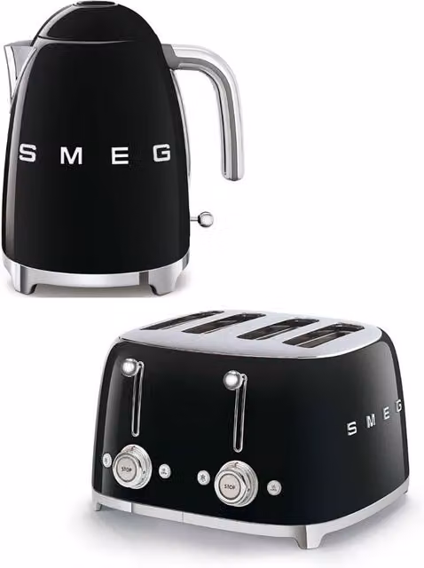 Smeg TSF03 and KLF03 4-Slice Toaster and Kettle Set in Black