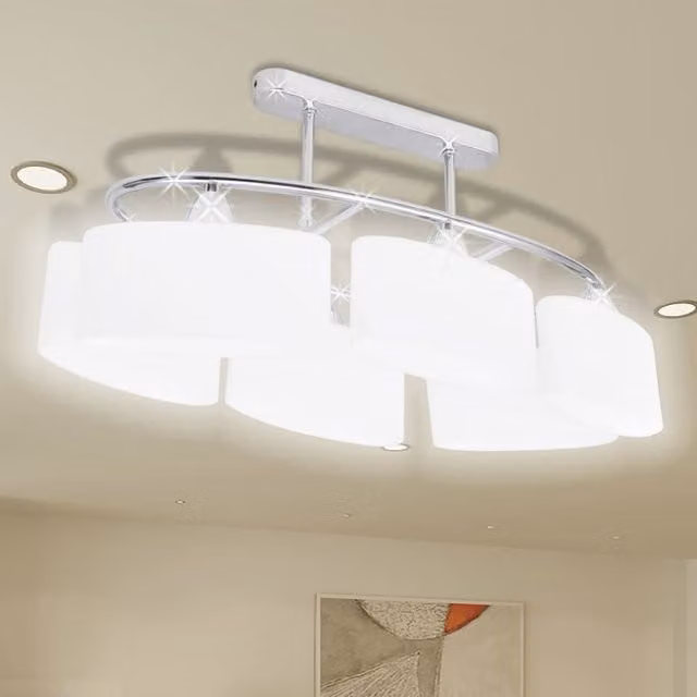 Berkfield Home Modern Ceiling Lamp with White Transparent Glass Shades and Chrome Metal Finish for 6 E14 Bulbs – 1