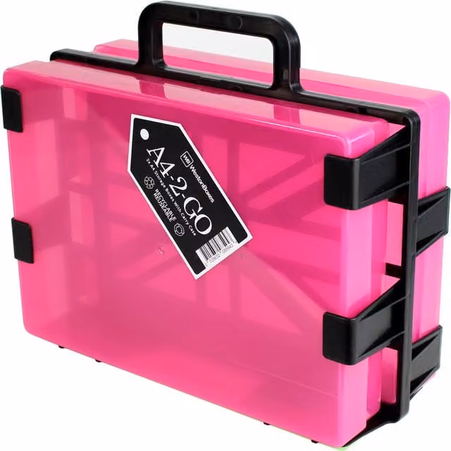 WestonBoxes A4-2-GO Portable Document Box Carrier with 2 Pink A4 Storage Boxes – 1