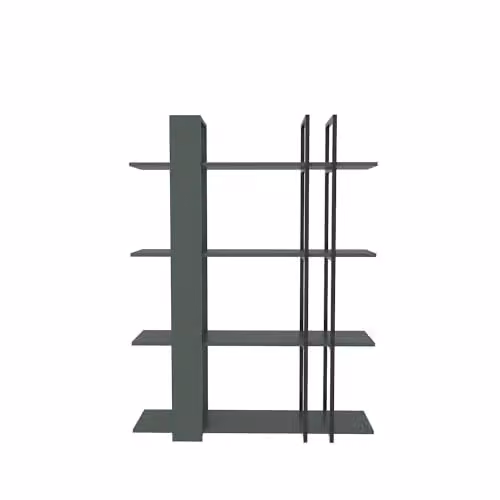 DECOROTIKA Onno 4-tier Bookcase Display Unit, Silver and Black, W/D/H: 120 x 31 x 160 cm – 1