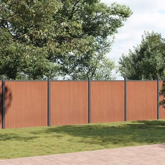 Berkfield Home Durable WPC and Aluminium Fence Panel, Brown, W: 872 cm, H: 186 cm – 1