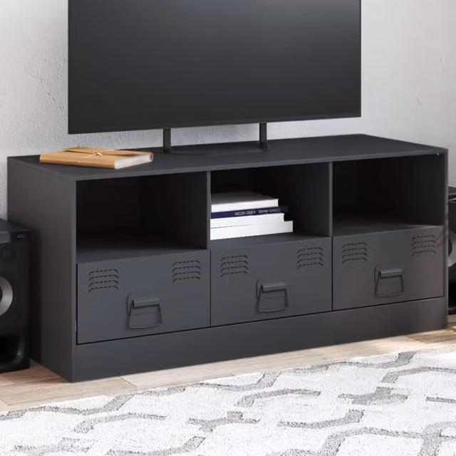 Berkfield Home Anthracite TV Cabinet in Black Metal, W/D/H: 99 x 39 x 44 cm – 1