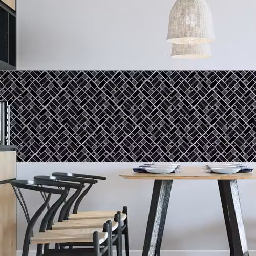 WALPLUS Black Glossy Self Adhesive Mosaic Tile Transfers for Kitchen and Bathroom, W/D/H: 15 x 15 x 0.1 cm – 4