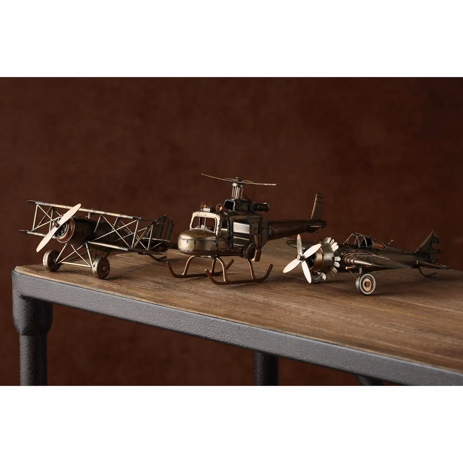 Harvey Makin Vintage Metal Helicopter Tabletop Ornament in Bronze – 3