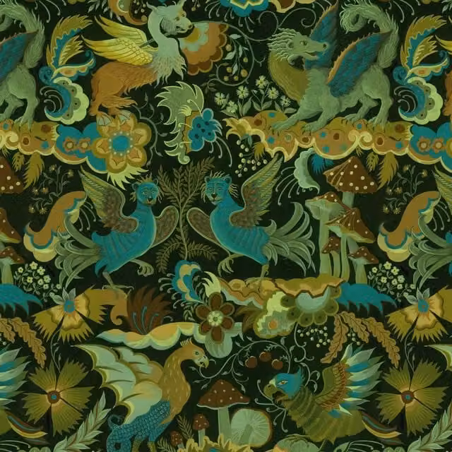 House of Hackney Phantasia Art Nouveau Botanical Floral Wallpaper in Emerald Green
