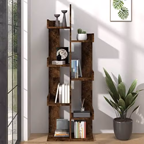 vidaXL Book Cabinet in Smoked Oak, W: 48 cm, D: 25.5 cm, H: 140 cm – 2