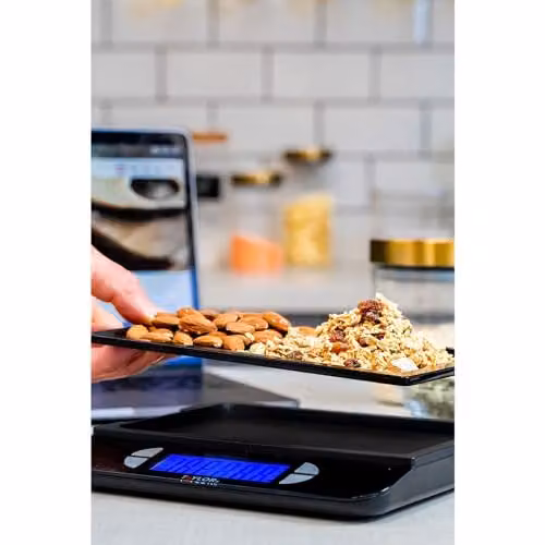 Taylor Pro Accurate USB Rechargeable Stainless Steel Kitchen Scales with Tare Function in Black and Silver – 11