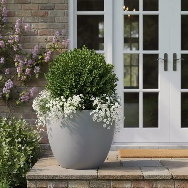 Idealist Set of 3 Round Grey Outdoor Plant Pots and Garden Planters