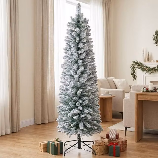 STILVORA 5ft Slim Green Christmas Tree with Metal Base, Height: 152.4 cm – 1