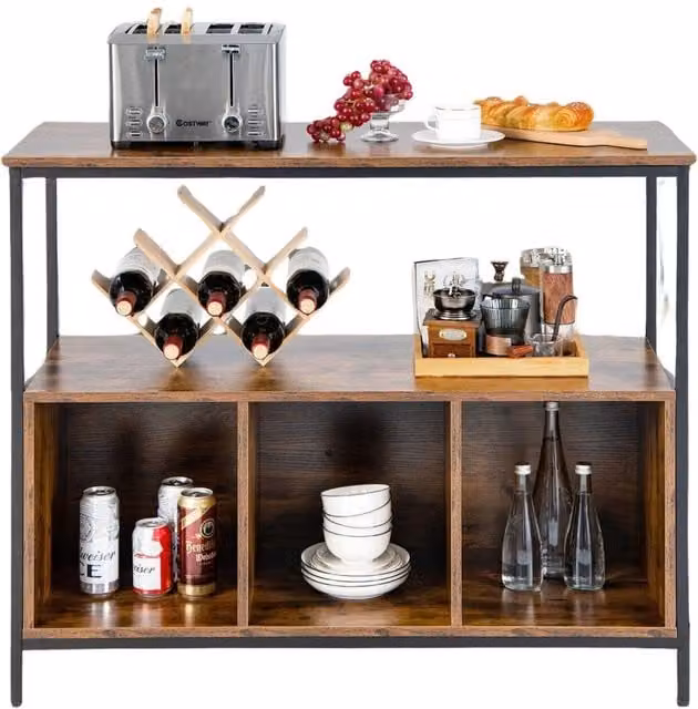 Pirlo Plush Industrial 3 Tier Open Storage Cabinet Sideboard in Brown