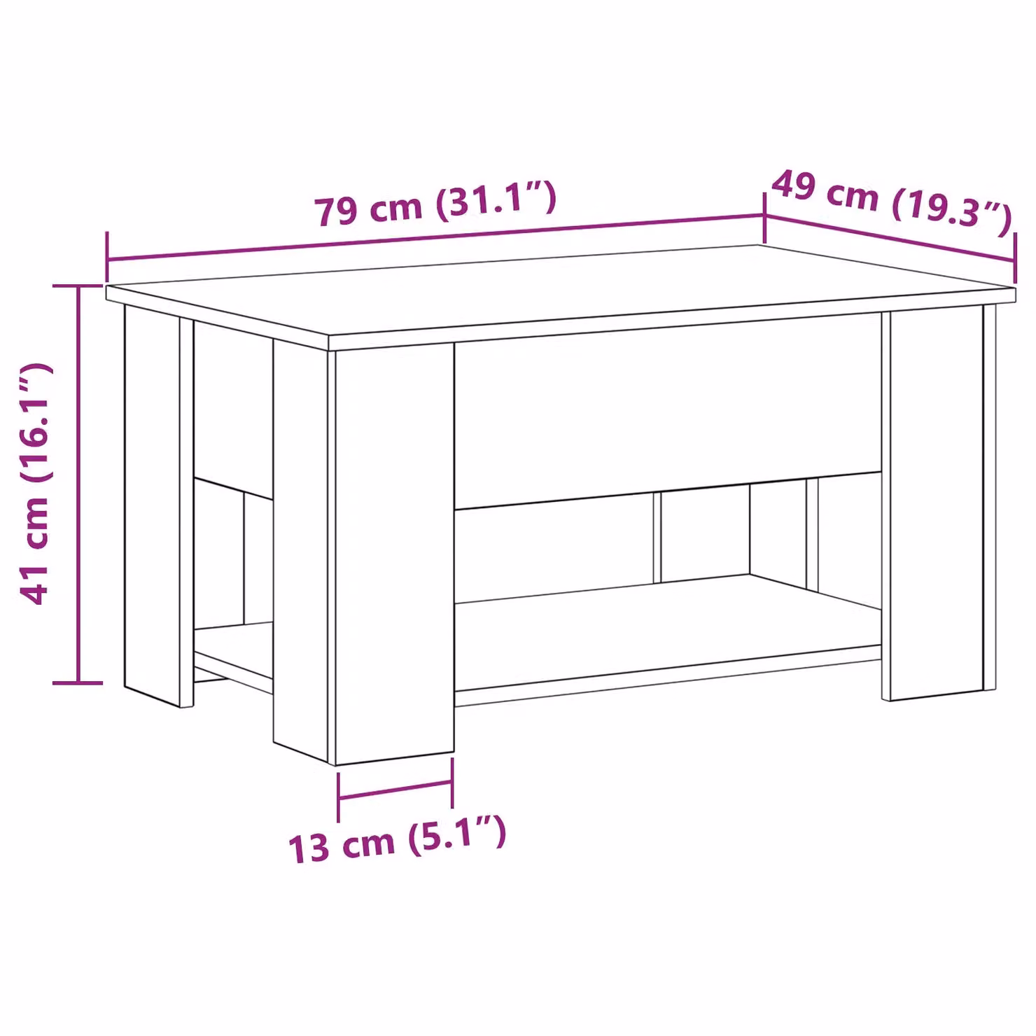 Berkfield Home Black Oak Coffee Table with Lift Mechanism, W: 79 cm, D: 49 cm, H: 42.5 cm – 5
