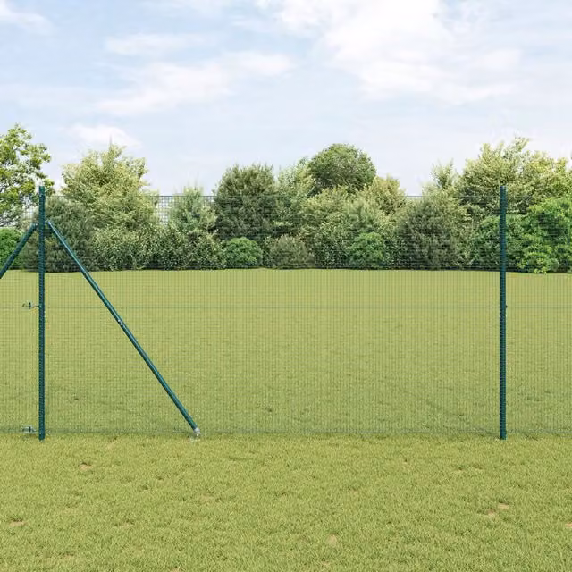 Berkfield Home Green PVC Coated Steel Welded Wire Fence with 13 In-Ground Spike Posts, W: 25 m, H: 1.4 m – 1