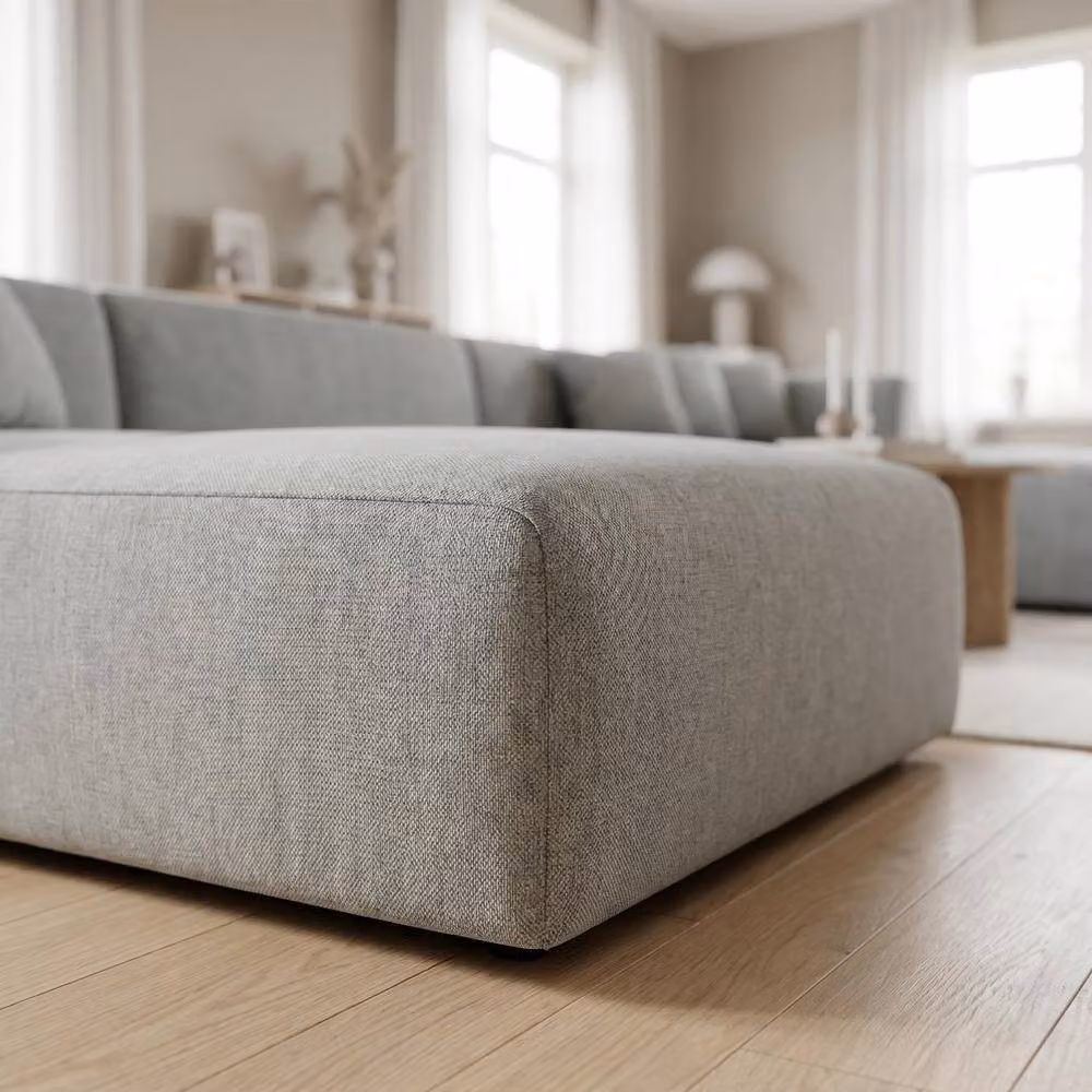 Abakus Direct Tokyo U-Shape Modular Sofa in Anthracite Grey Fabric with Bamboo and Rattan Details – 3