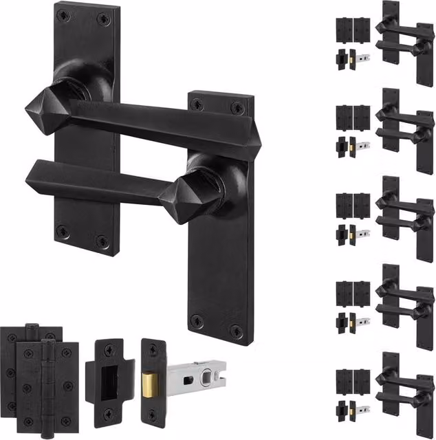 AFIT Black Antique Cast Iron Door Handle and Hinge Set with 64mm Latch – 1