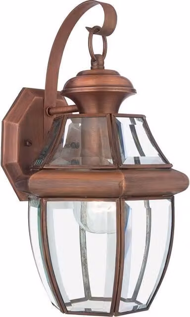 Netlighting Newbury Medium Wall Lantern in Aged Copper with Transparent Glass and E27 Socket