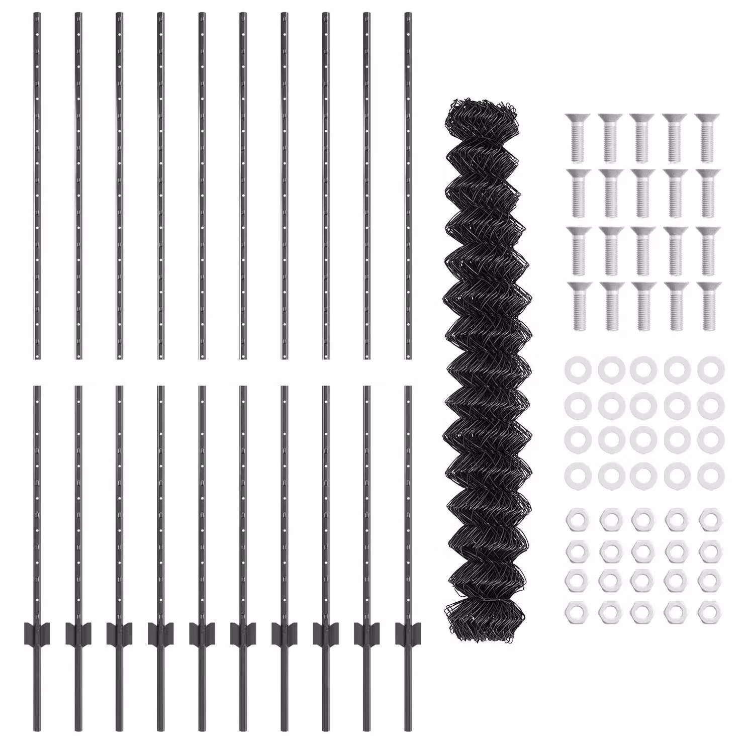 Berkfield Home Grey PVC-Coated Steel Chain Link Fence with 20 U-Profile Posts, W: 10 m, H: 1.6 m – 2