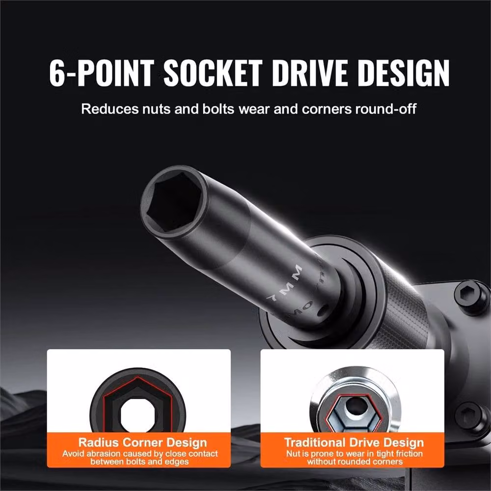 Nordara 9-Piece 1/2 Inch Metric 6-Point Impact Socket and Ratchet Tool Kit in Black – 4