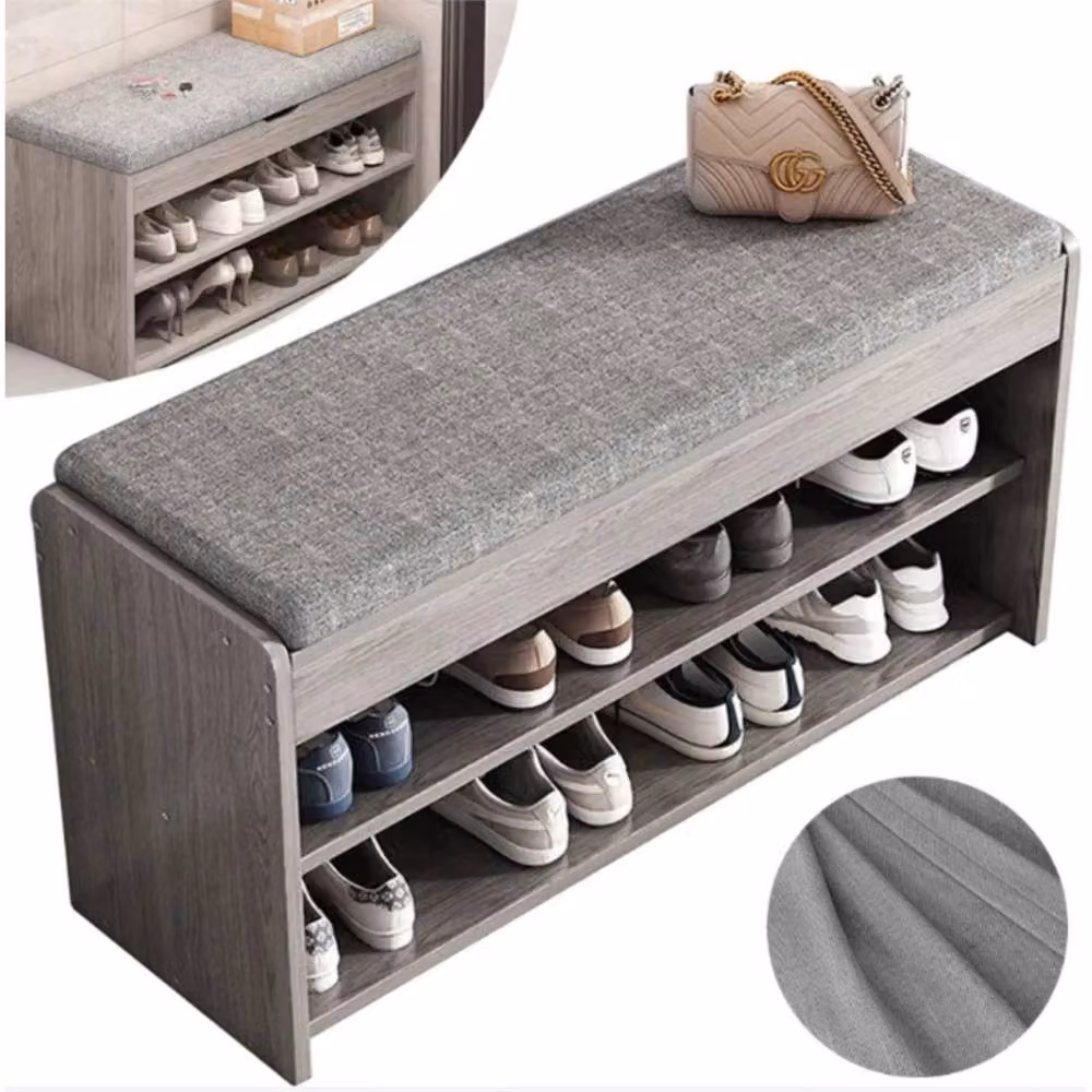 Nordara Grey Modern Shoe Bench Stool and Storage Rack Organiser – 2