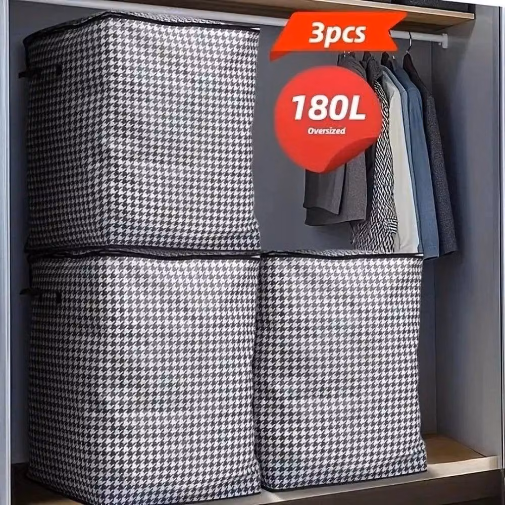 KORVIXA 3-Piece Extra Large 180L Zipped Storage Bags in Brown and Grey – 1