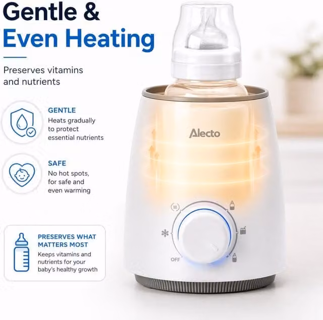 Alecto Bottle and Baby Food Warmer with Keep Warm and Auto Shut-Off Function, White