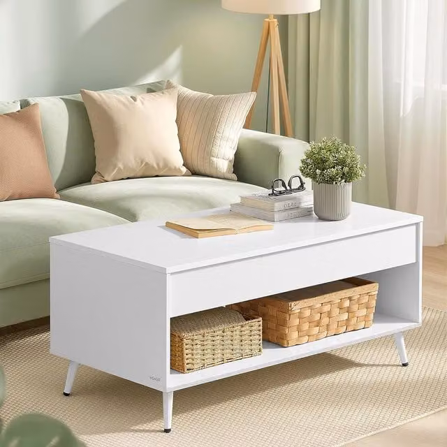VASAGLE Matte White Lift Top Coffee Table with Hidden Storage