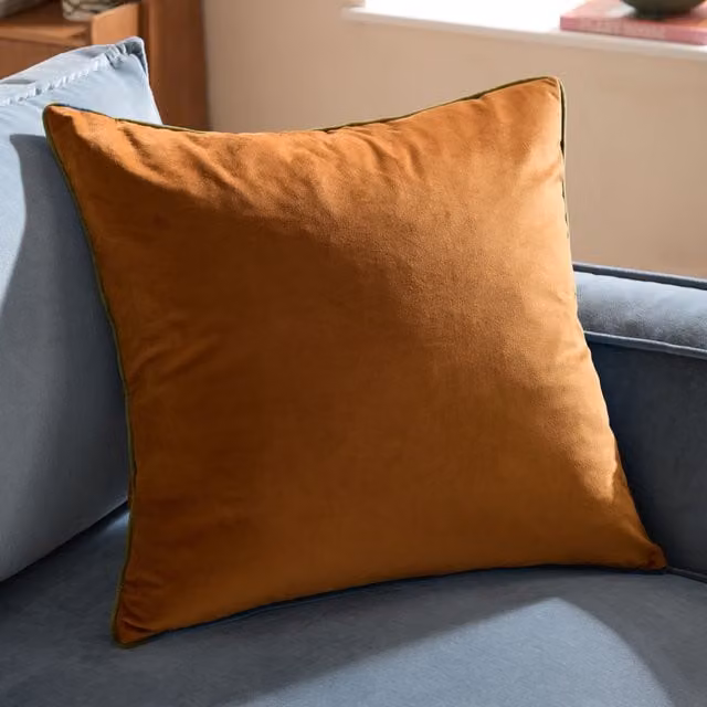 furn Meridian Velvet Square Cushion in Orange and Green, W/D/H: 55 x 55 x 55 cm – 4