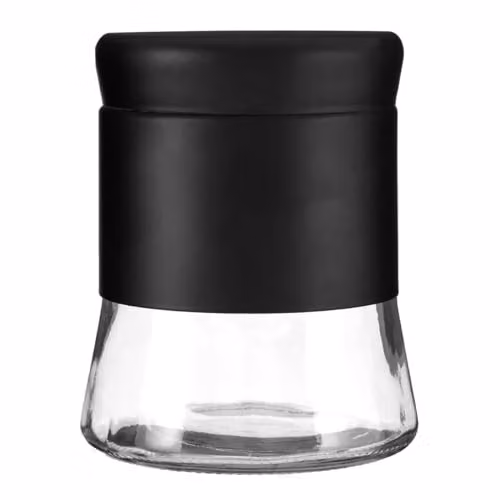 Orsina Glass Storage Jar with Grey Steel Screw-On Lid, 0.8 l, Black and Transparent, W/D/H: 14.0 x 12.0 x 12.0 cm – 1