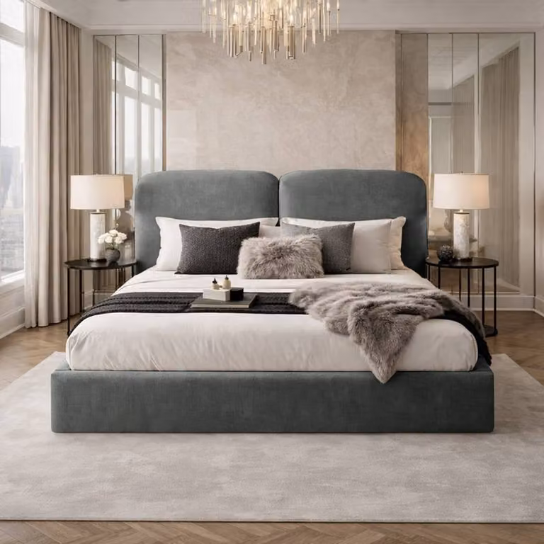 Desire Deco Alessia Plush Velvet Ottoman Storage Bed Frame, Grey, W: 180 cm, D: 200 cm