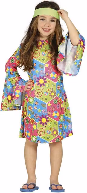 Fiestas Guirca Girls Hippy Costume Set in Multicoloured Cotton, Age 3-4 Years