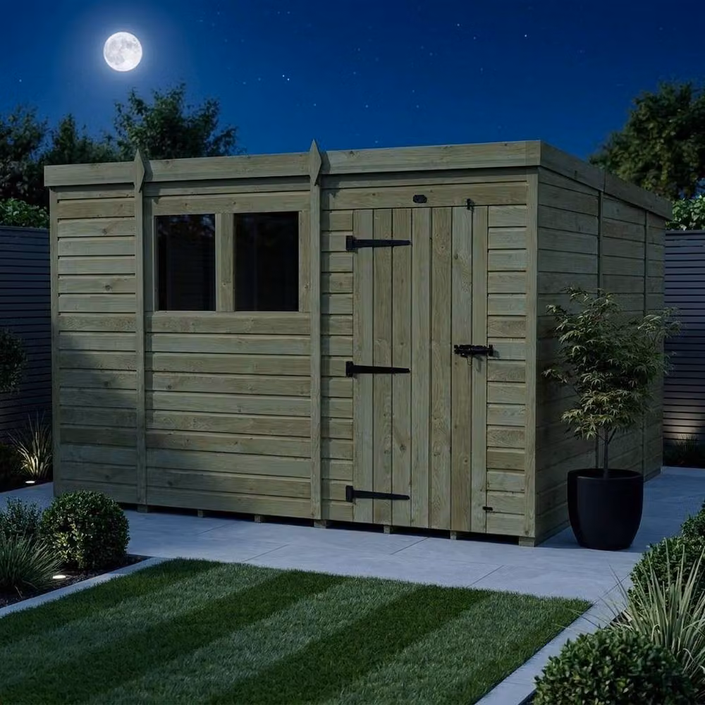 Buttercup Farm Pent Garden Shed with Single Door and Windows in Brown Timber, W/D/H: 305 x 305 x 210 cm – 3