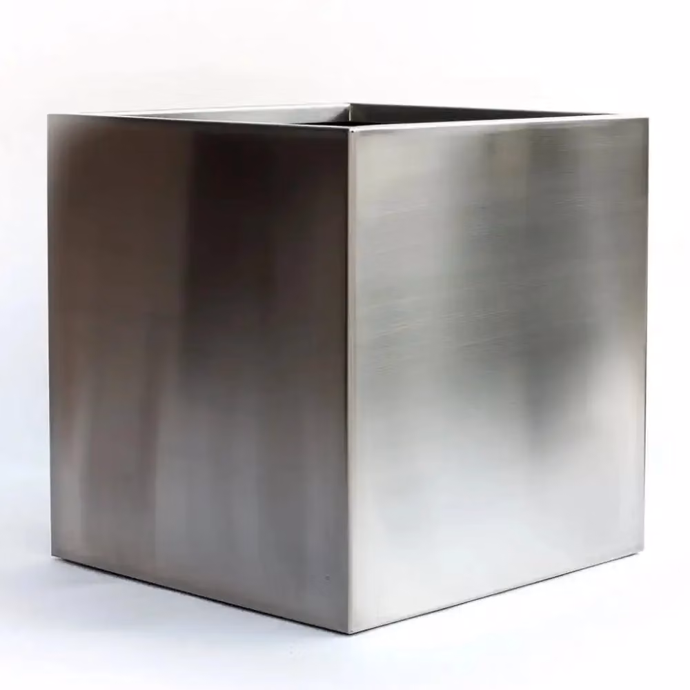 Woven Wood Silver Grey Square Galvanised Steel Planter, 40 x 40 x 40 cm – 6