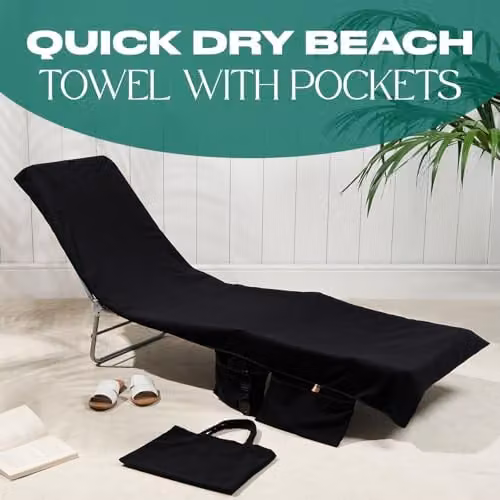 OHS Microfibre Quick Drying Absorbent Beach Towel with Bag, Black – 2